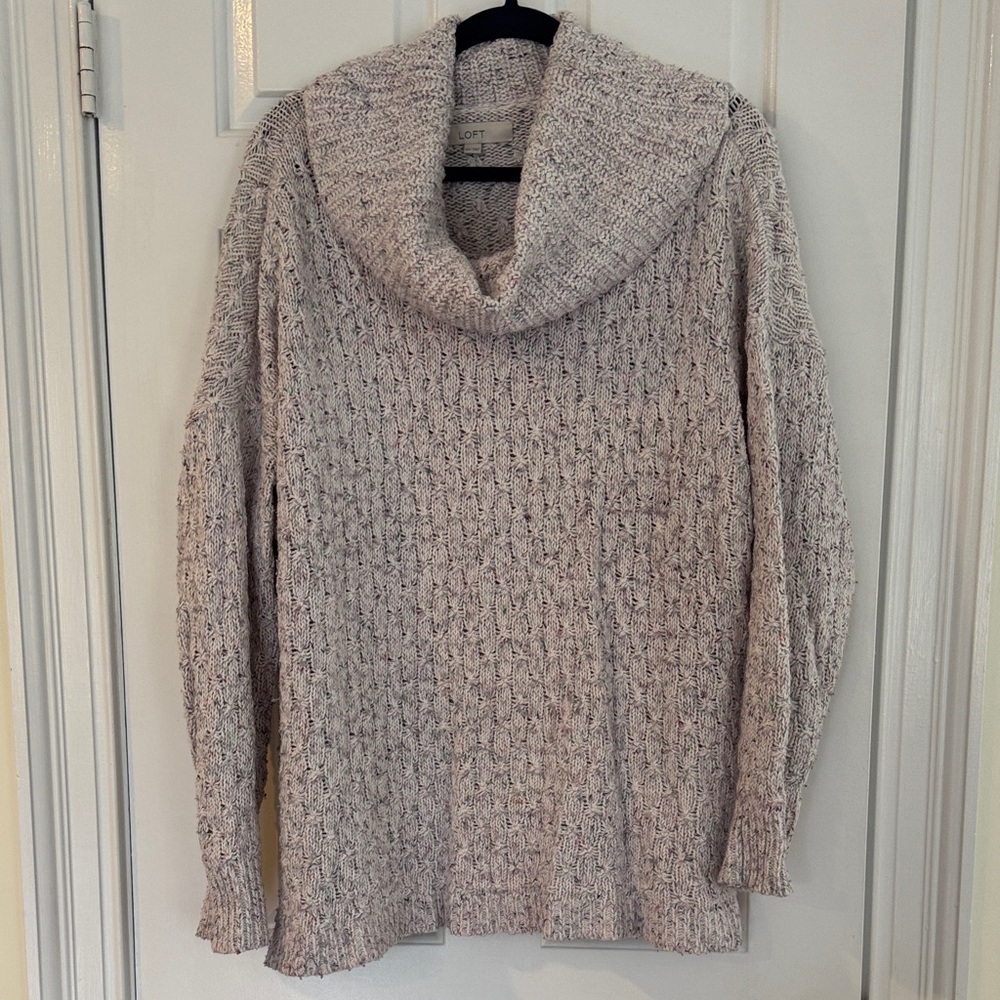 LOFT Women's Textured Cream Cowl Neck Sweater